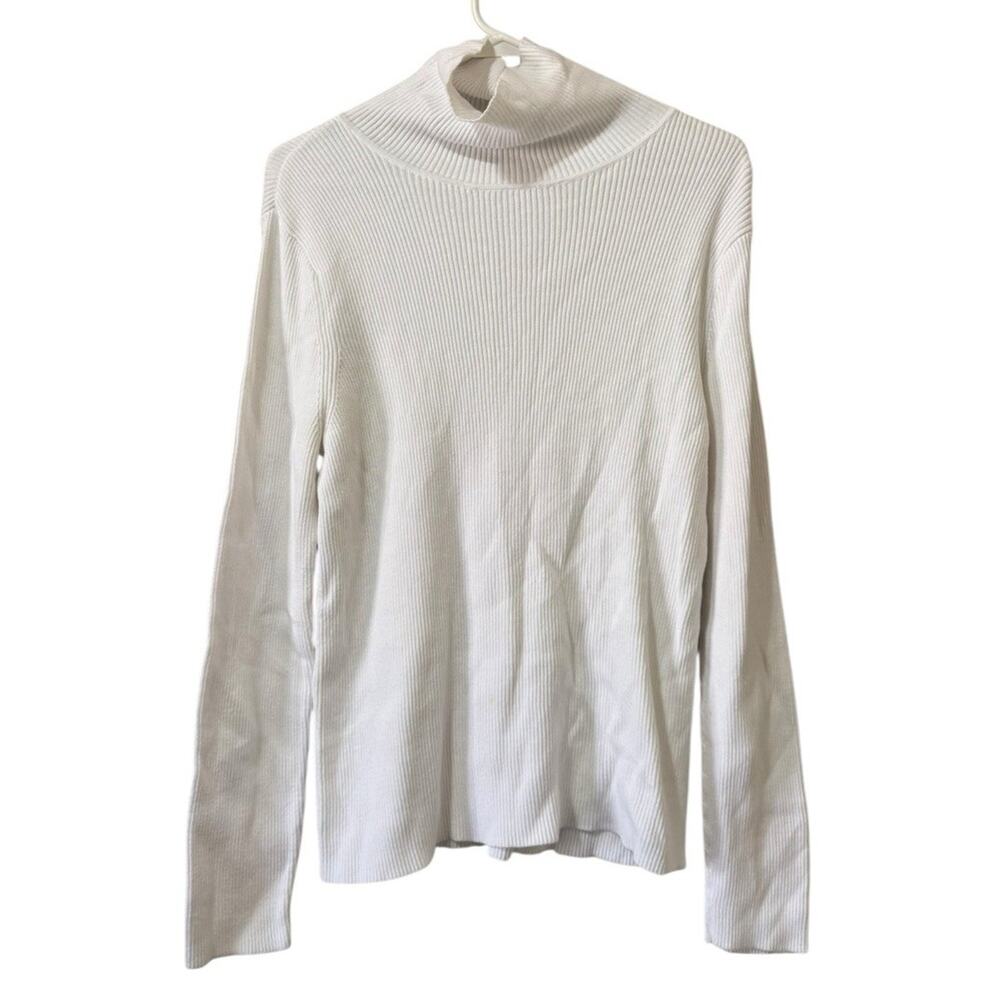 Talbots Women Size XL Turtleneck Ribbed Cotton Stretch Ivory Pullover‎ Modern